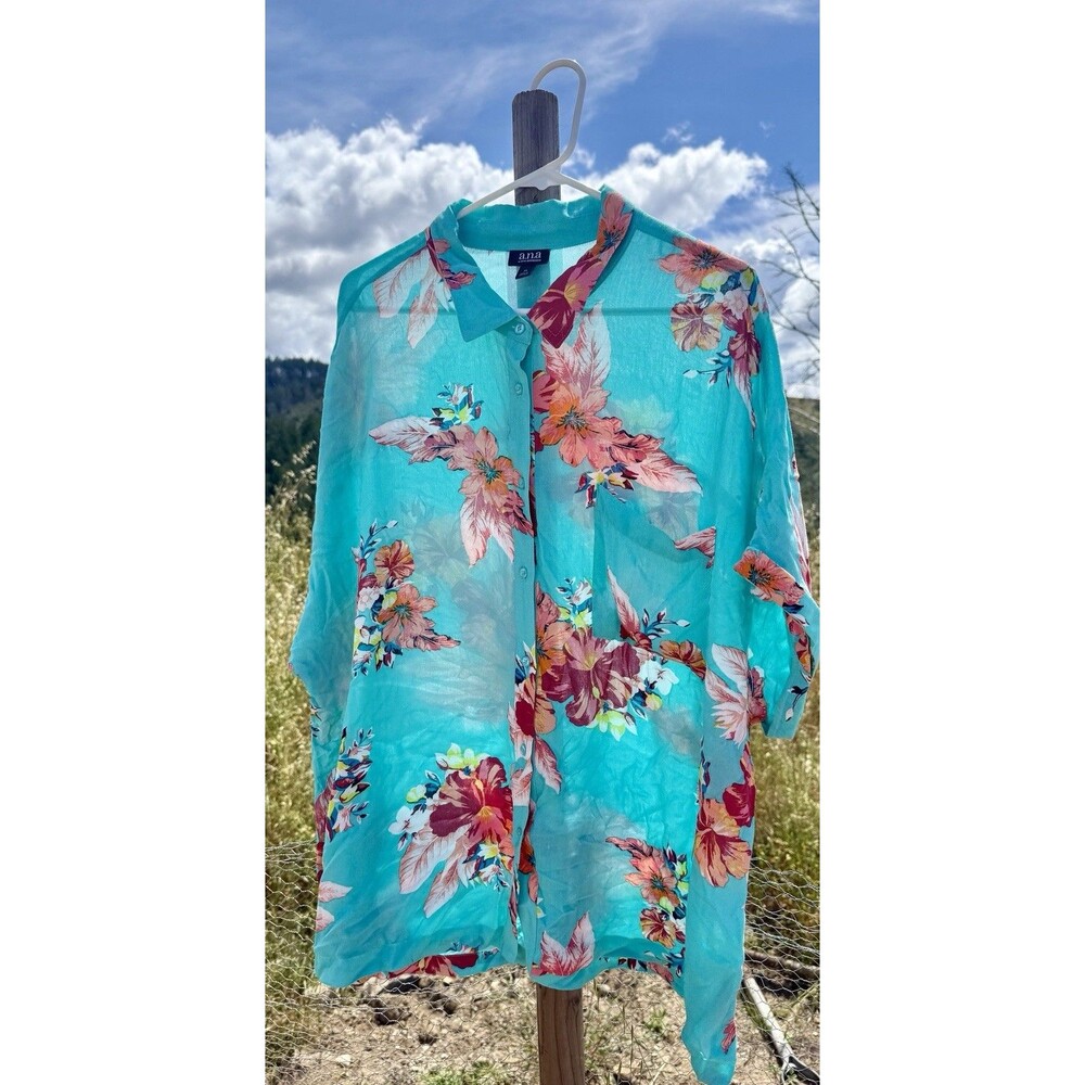 blue and red tropical tropical print button-down shirt A.N.A beach vacation swim